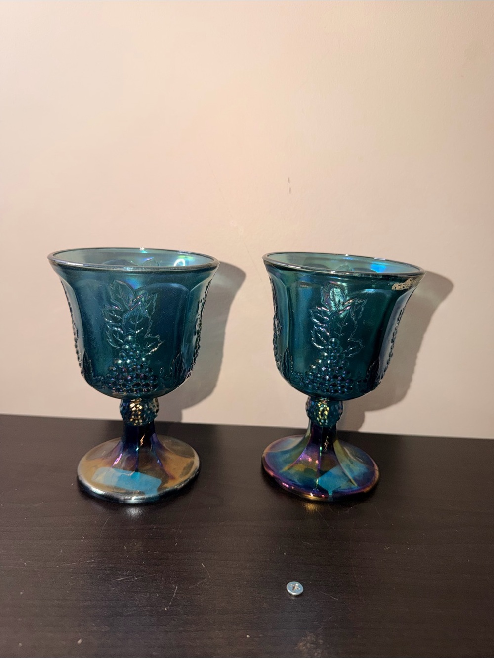 Indiana Carnival Glass Blue Iridescent Glass Goblets - Set of 2